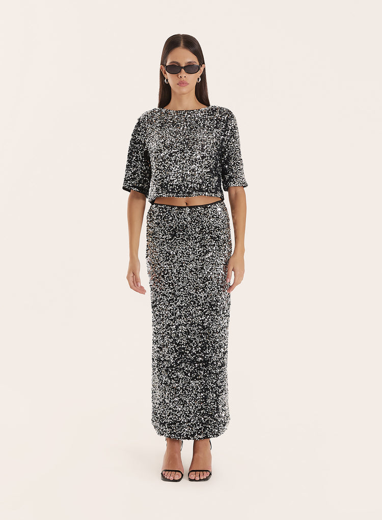 Black Sequin Maxi Skirt- Josephine