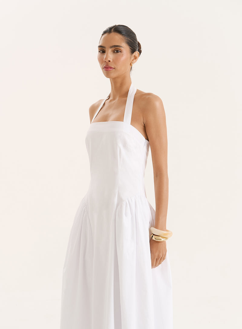 White Halterneck Cotton Maxi Dress- Bonita