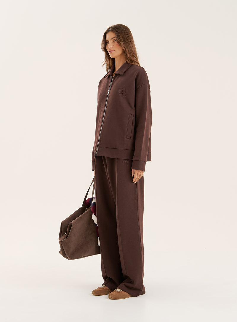 Chocolate 4th Wide Leg Branded Heavyweight Joggers- Valerie