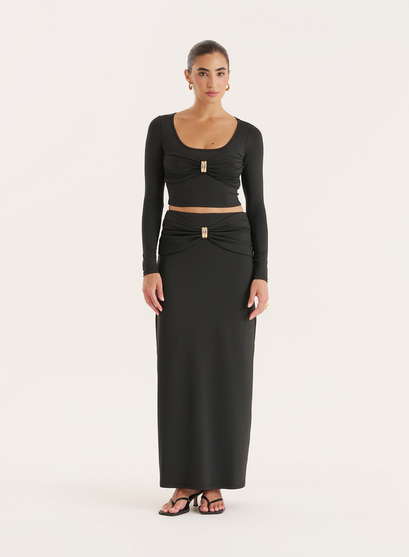 Black Bust Detail Long Sleeve Cropped Top- Lyra
