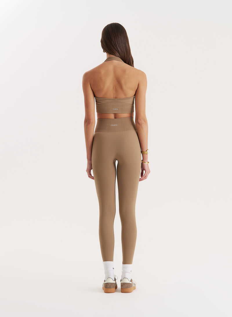 Mocha Halter Neck Seamless Sports Bra- Sammie