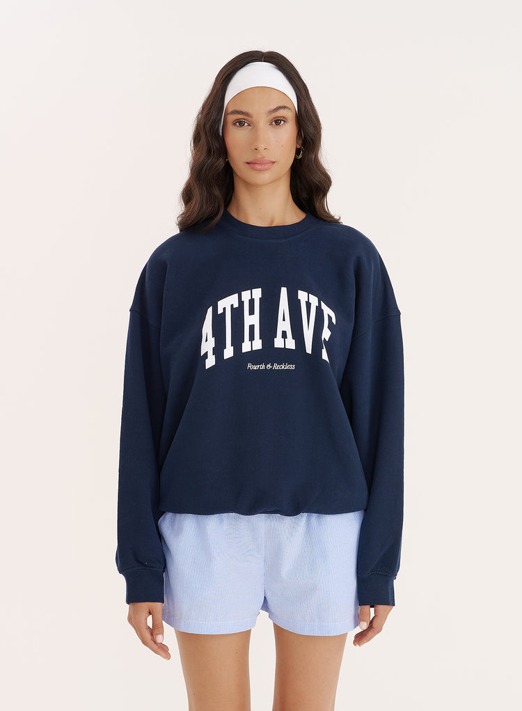 Navy 4th Avenue Slogan Oversized Sweatshirt- Avenue