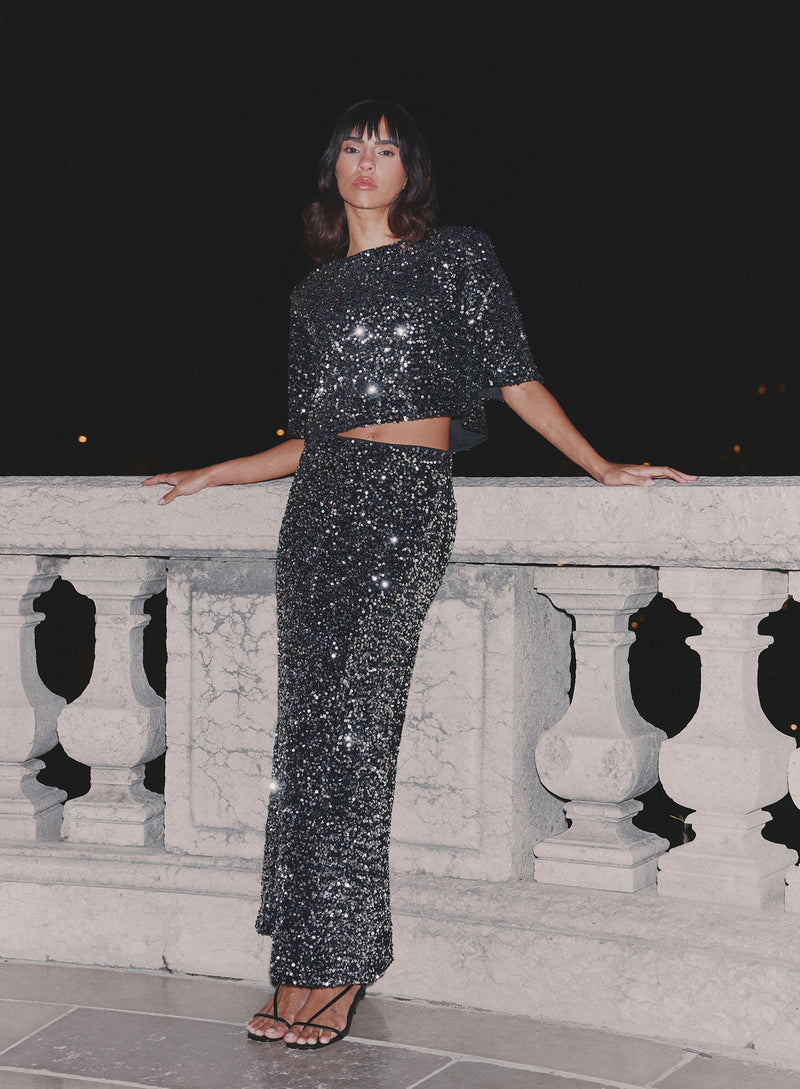 Black Sequin Maxi Skirt- Josephine