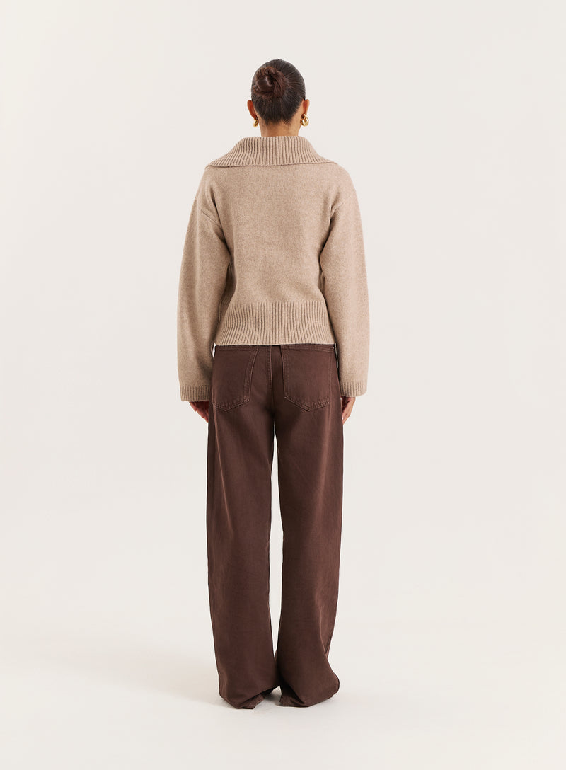 Beige Knitted Buttoned Collar Jumper- Eddie