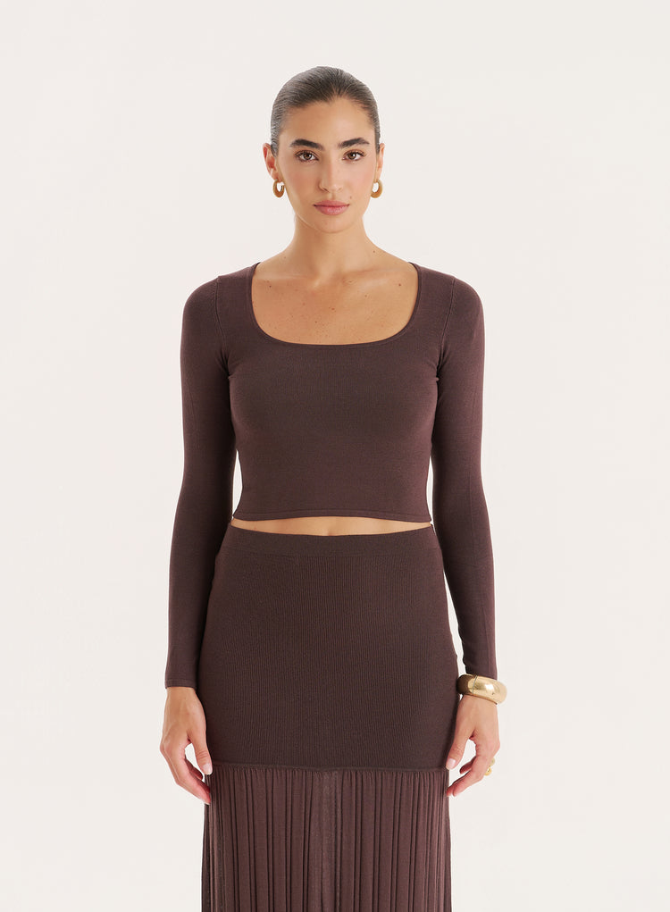 Chocolate Knitted Long Sleeve Cropped Top- Nancy