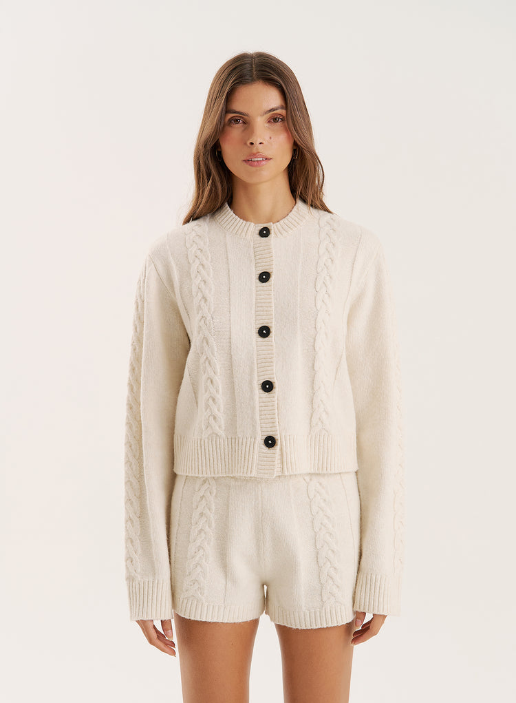 Cream Cable Knit Buttoned Cardigan- Jess
