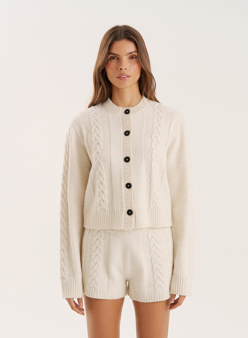 Cream Cable Knit Buttoned Cardigan- Jess
