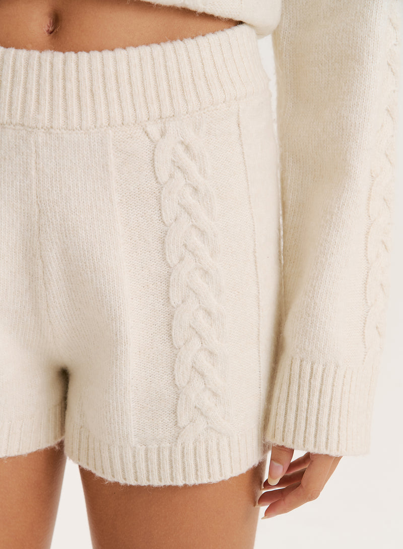 Cream Cable Knit High Waist Shorts- Jess
