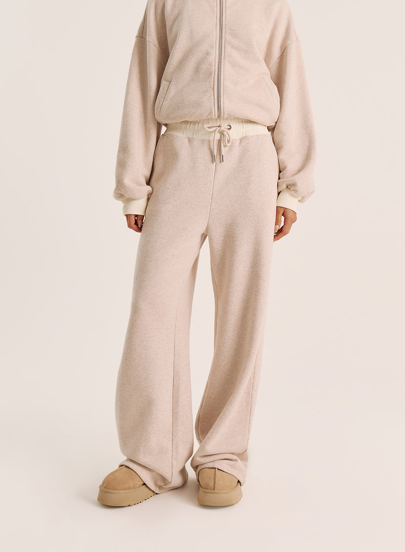 Oatmeal Contrast Waist Band Wide Leg Joggers