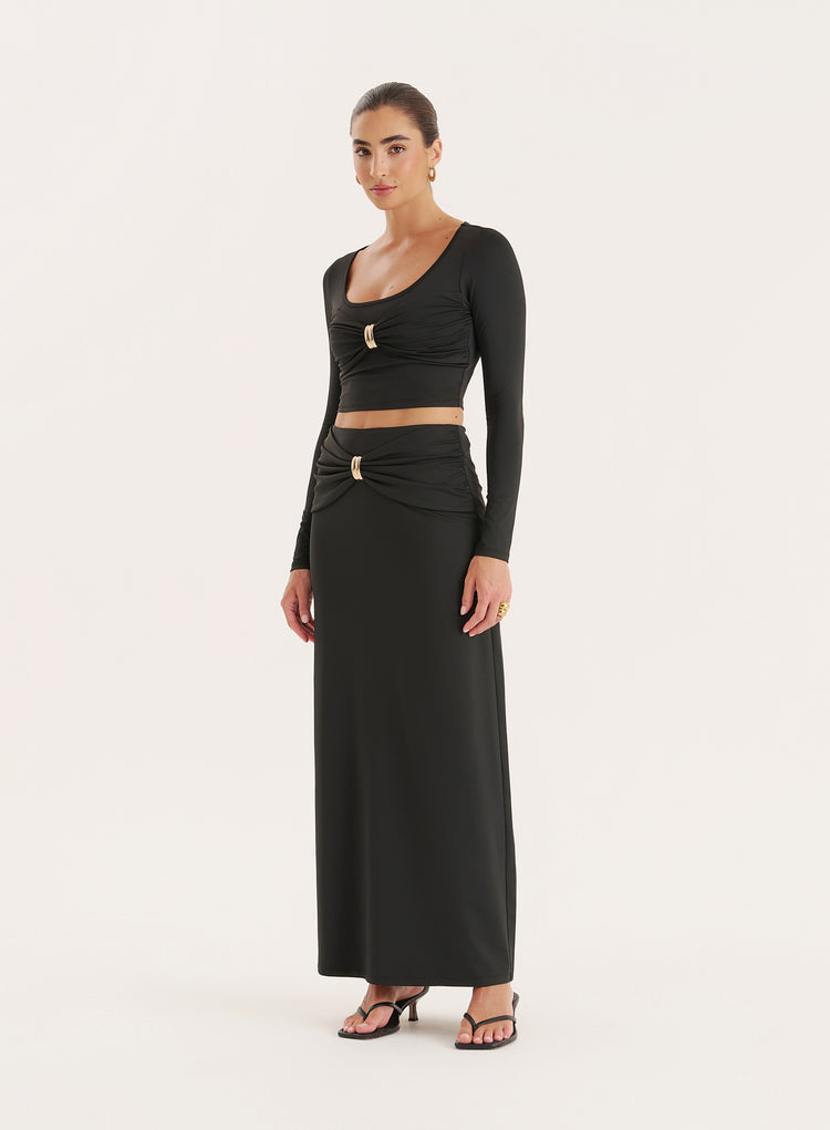 Black Bust Detail Long Sleeve Cropped Top- Lyra