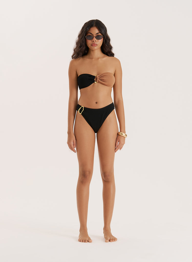 Black Crinkle High Leg Bikini Bottom- Cecelia