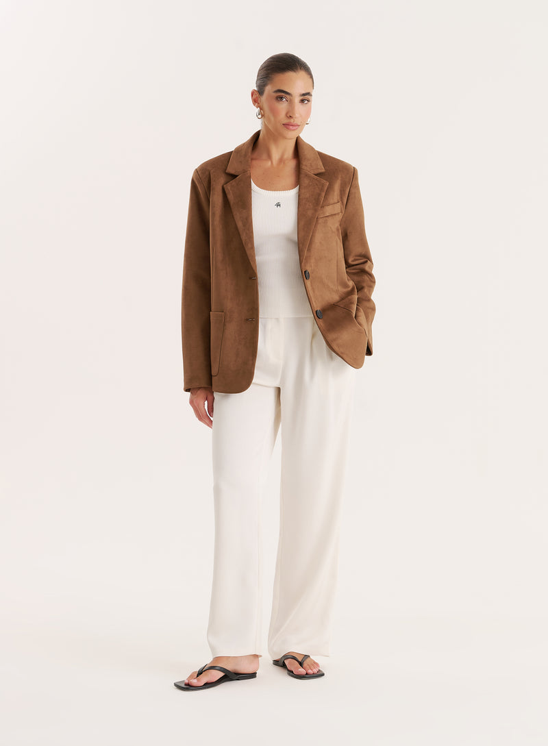 Brown Faux Suede Blazer-Ember