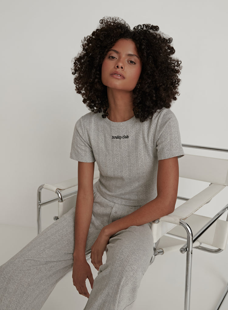 Grey Jersey Pointelle Pyjama Tee- Arlia