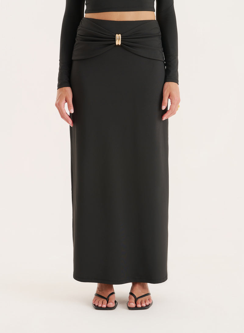 Black Gold Hardware Detail Maxi Skirt- Lyra