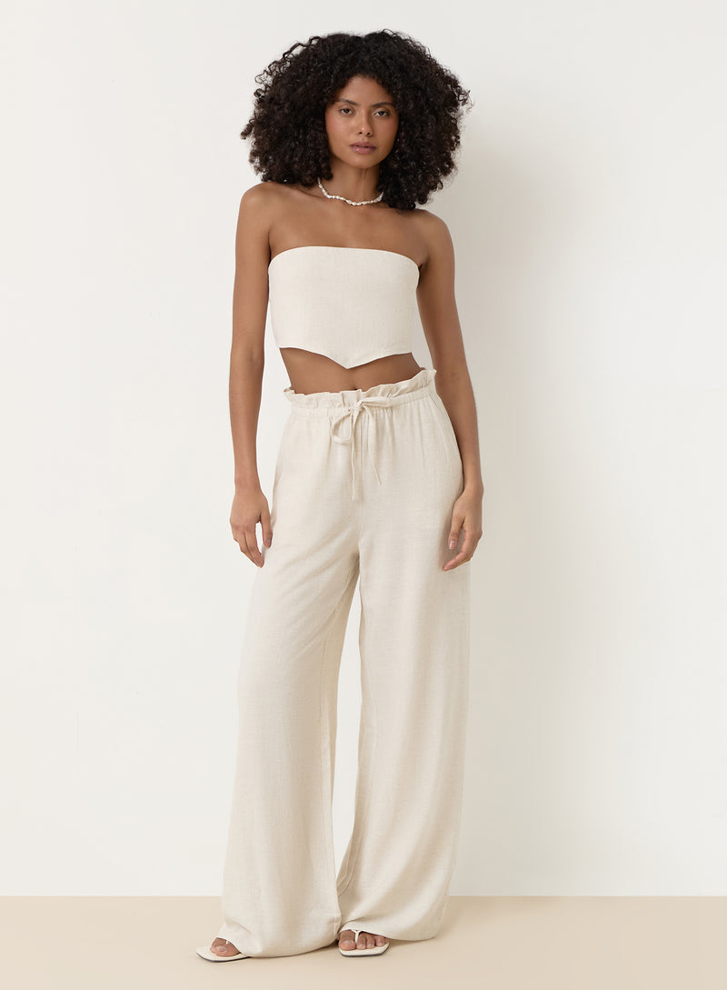 Beige Linen Drawstring Waist Trouser- Tulum