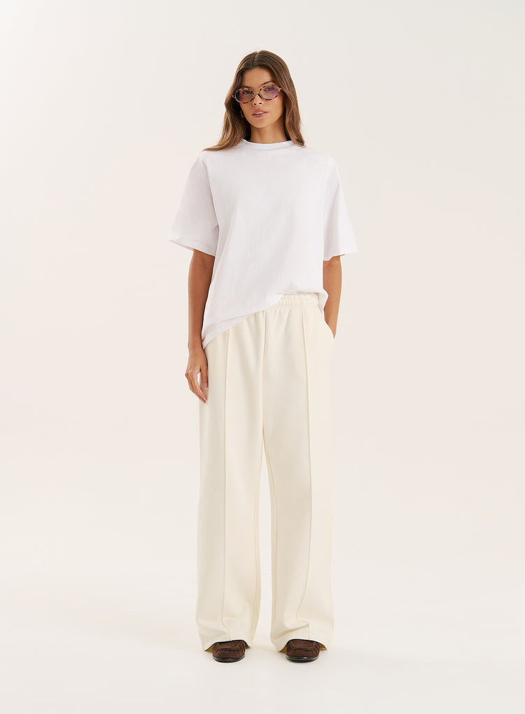 Ecru 4th Wide Leg Branded Heavyweight Joggers- Valerie