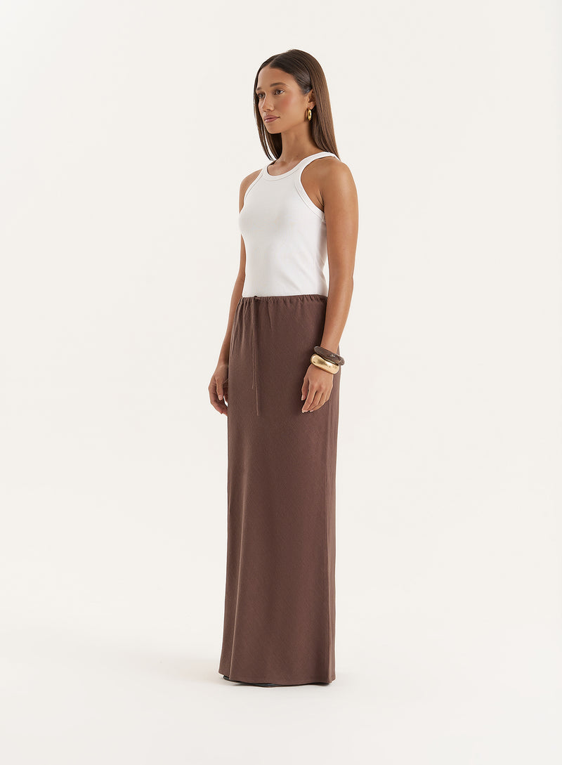 Chocolate Linen Blend Maxi Skirt- Athena