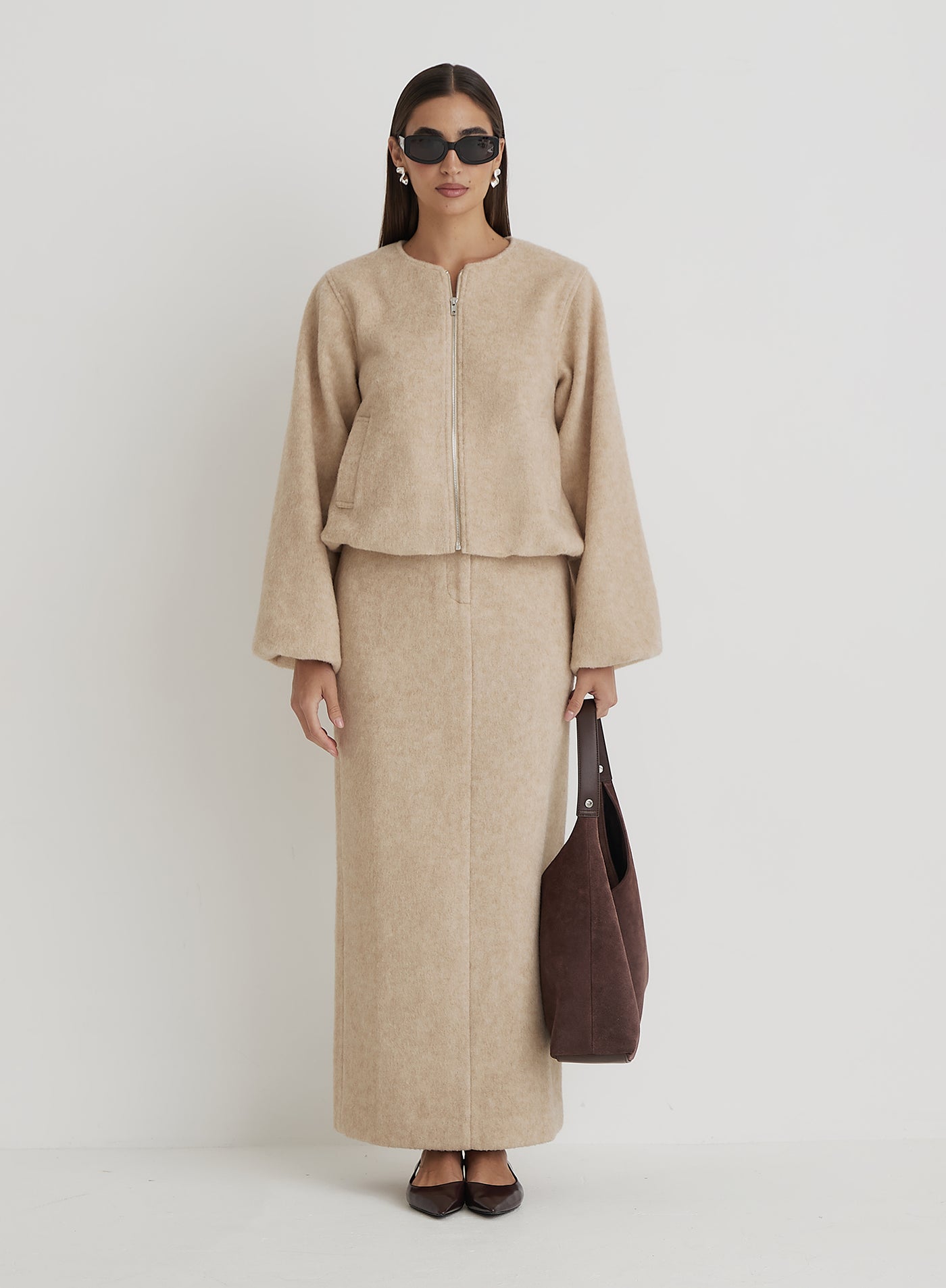 Women's Beige Wool Bomber Jacket | Sammy| 4th & Reckless