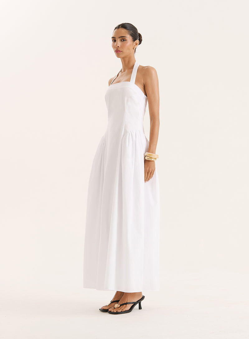 White Halterneck Cotton Maxi Dress- Bonita