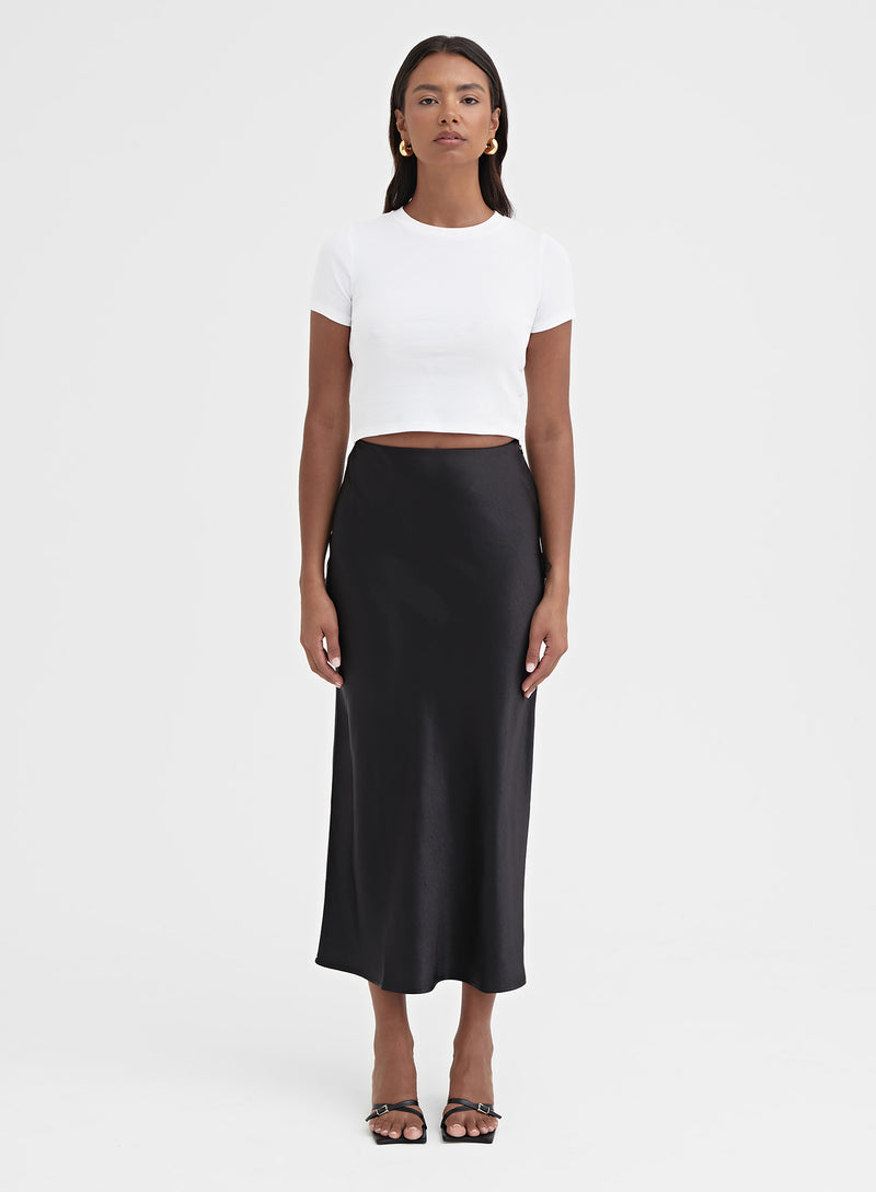 Black Satin Midaxi Skirt - Novah