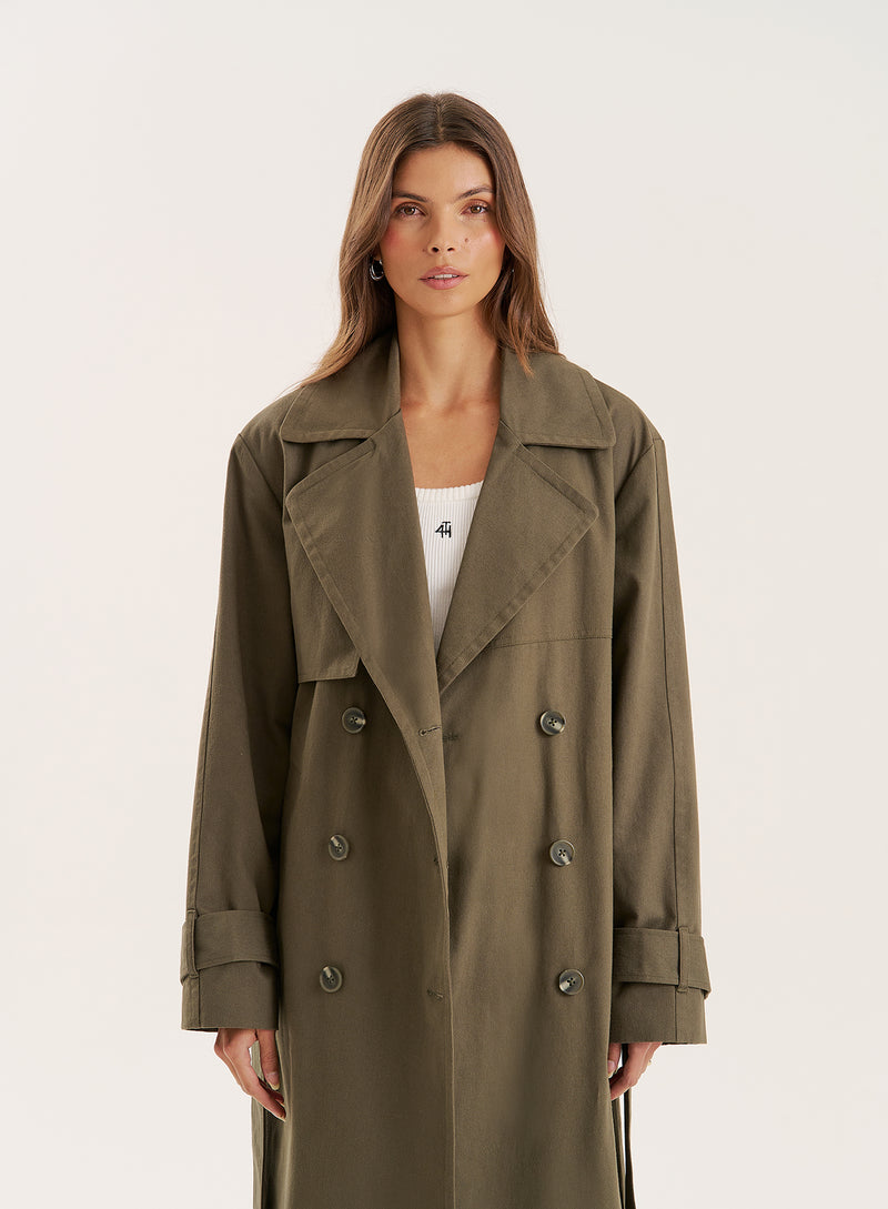 Khaki Belted Trench Coat- Tabi