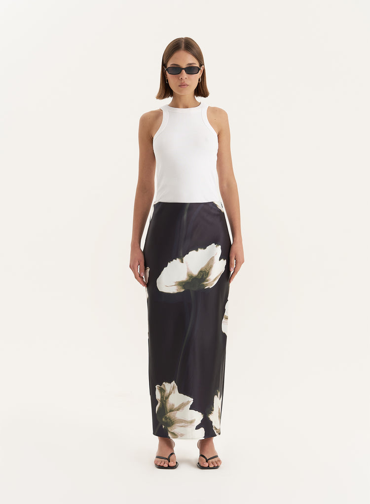 Floral Print Satin Maxi Skirt- Novah