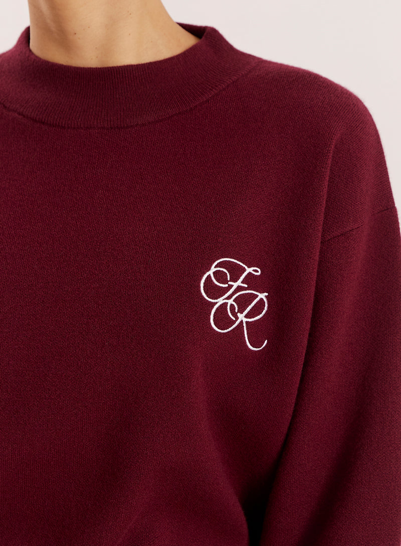 Burgundy Logo Detail Knitted Jumper- Lauren
