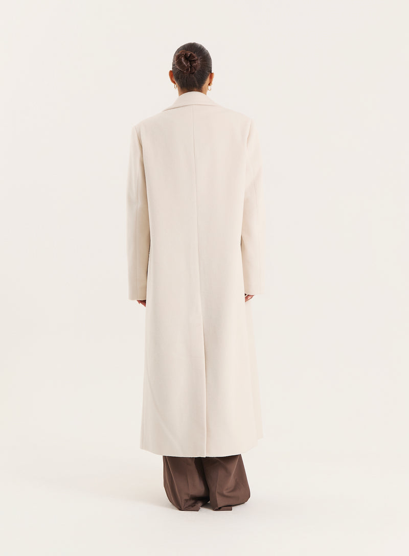 Cream Wool Double-Breasted Coat- Melia