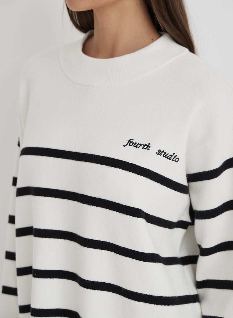 Cream And Navy Stripe Jumper- Myda