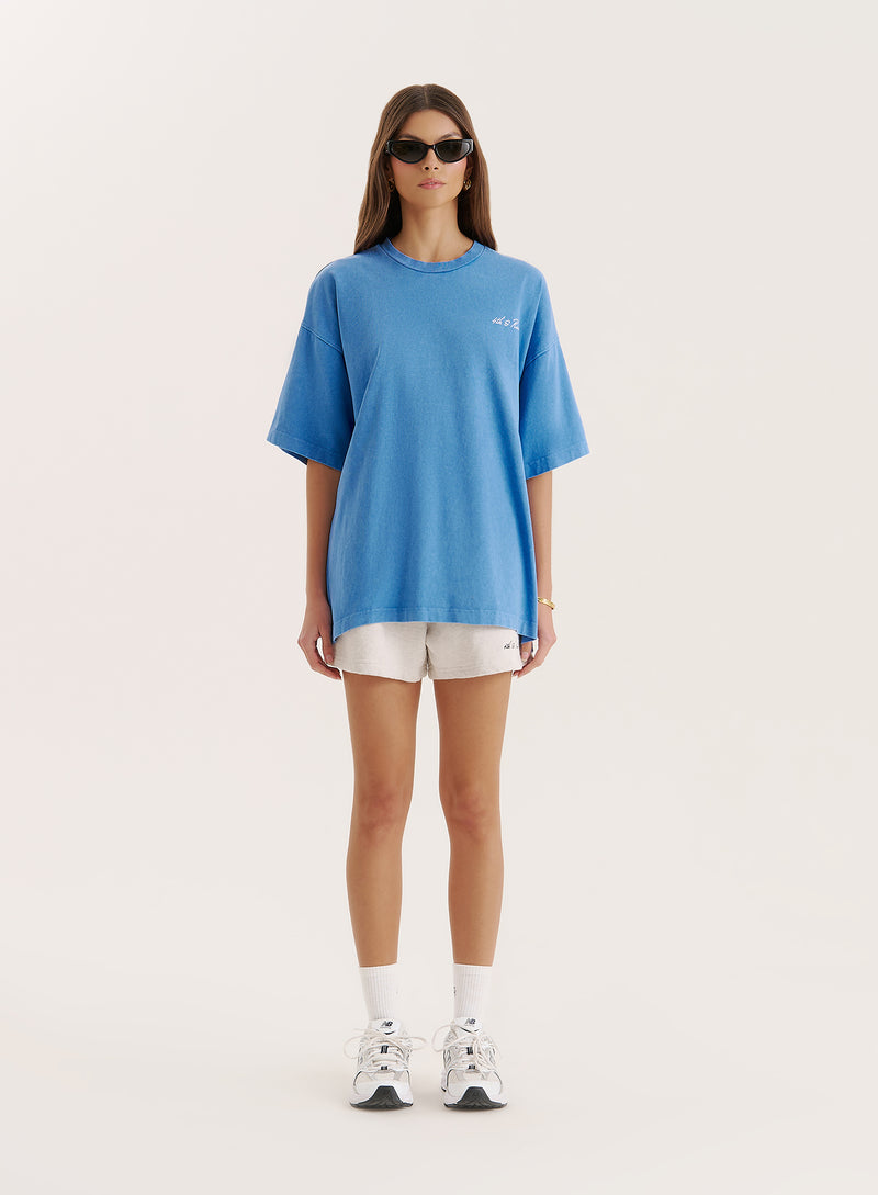 Blue Acid Wash Back Graphic Printed T-Shirt- Mia
