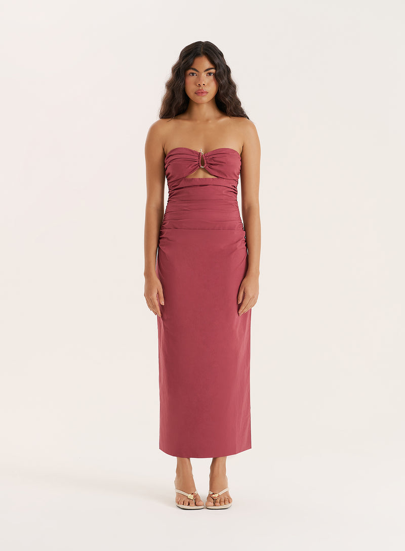 Dusky Rose Bandeau Ring Detail Cut Out Maxi Dress- Winnie