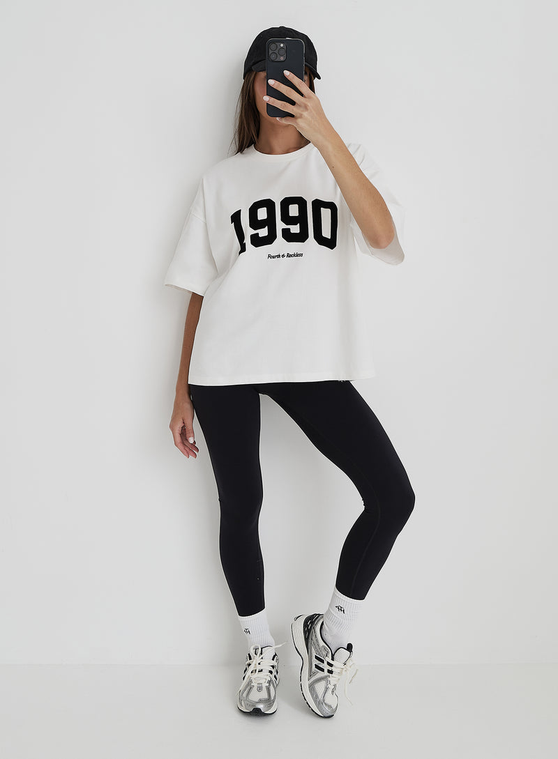 White 1990 Slogan Oversized T-Shirt- Oran