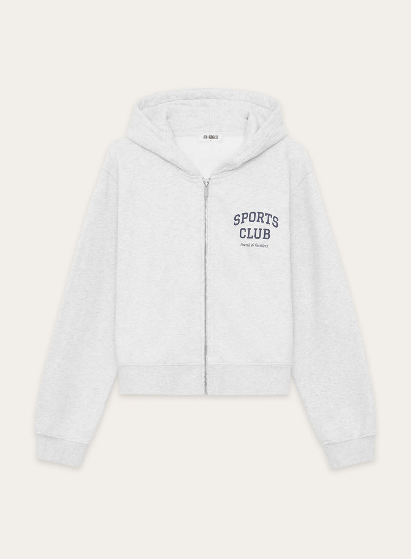 Grey Sports Club Slogan Zip Hoodie- Sara