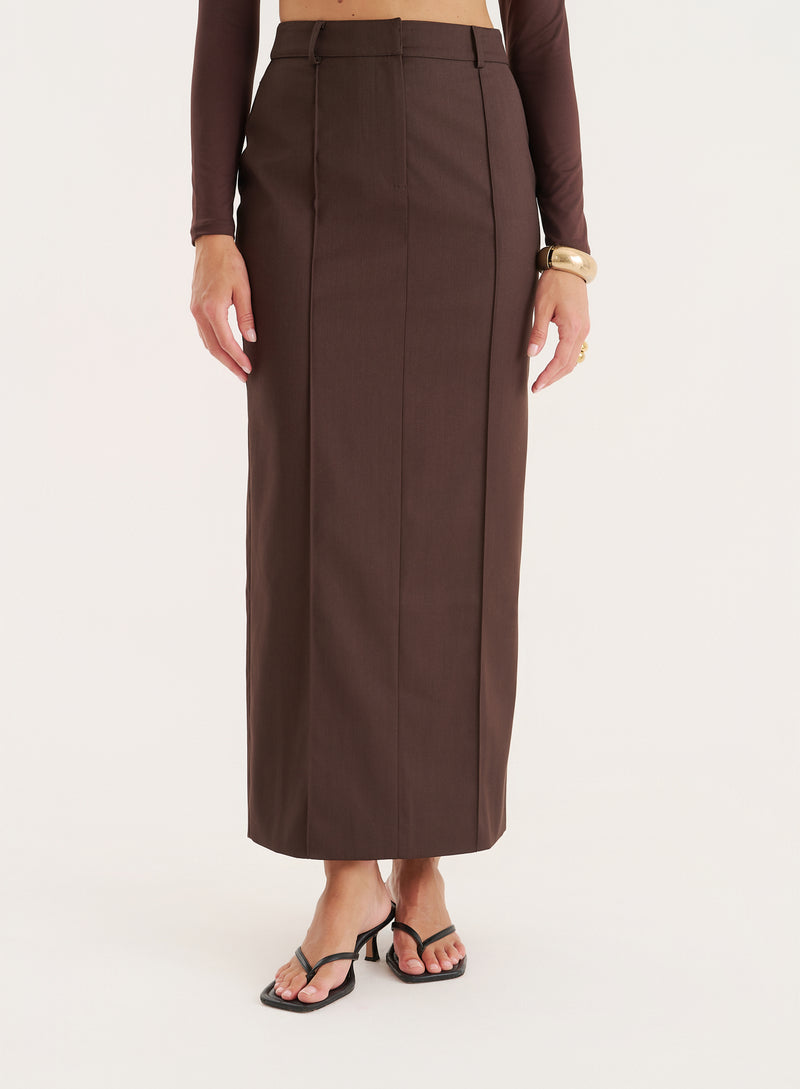 Chocolate Tailored Maxi Skirt- Stanley