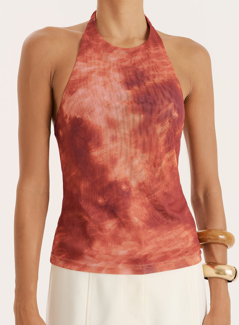 Rust Print Halterneck Top- Saskia