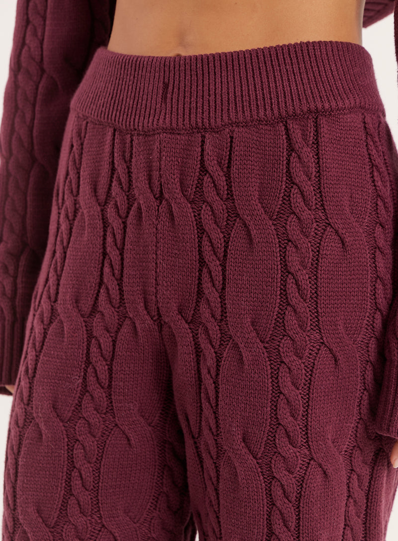 Burgundy Cable Knitted Trousers- Jordan
