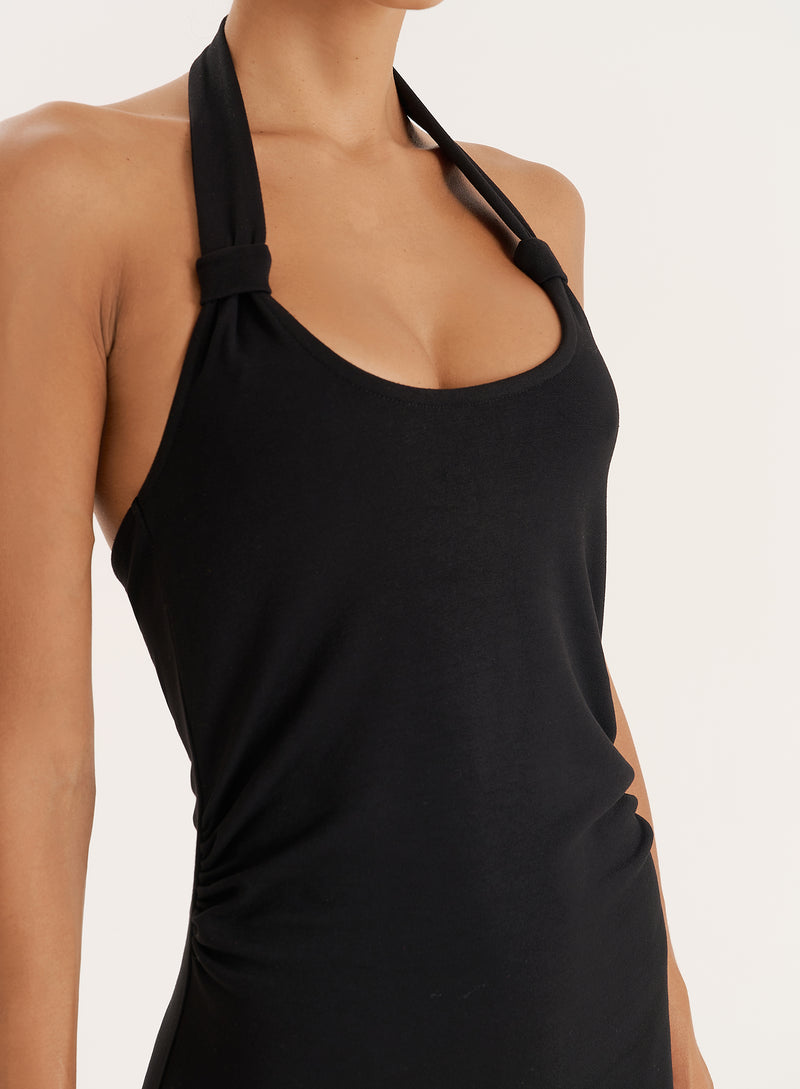Black Knot Detail Halterneck Jersey Maxi Dress- Evie