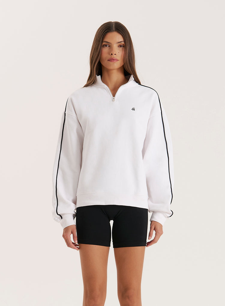 White Branded Half Zip Cropped Sweatshirt- Gilly