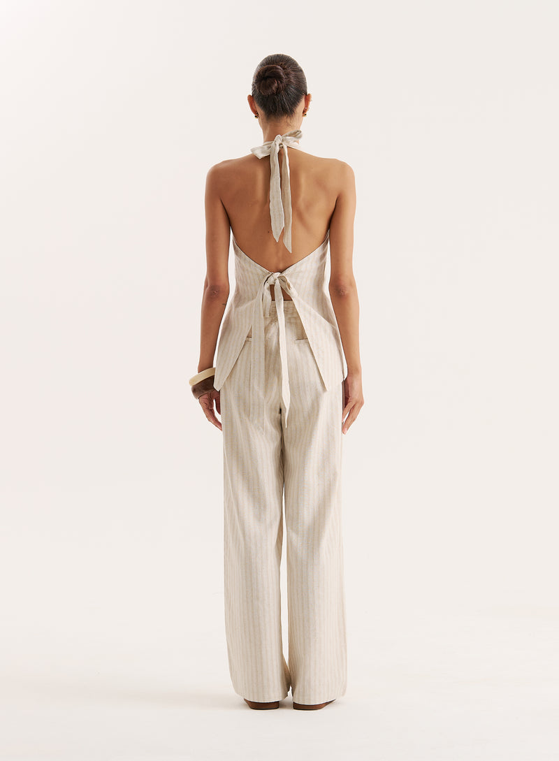 Stripe Linen Blend Straight Leg Trouser- Layne