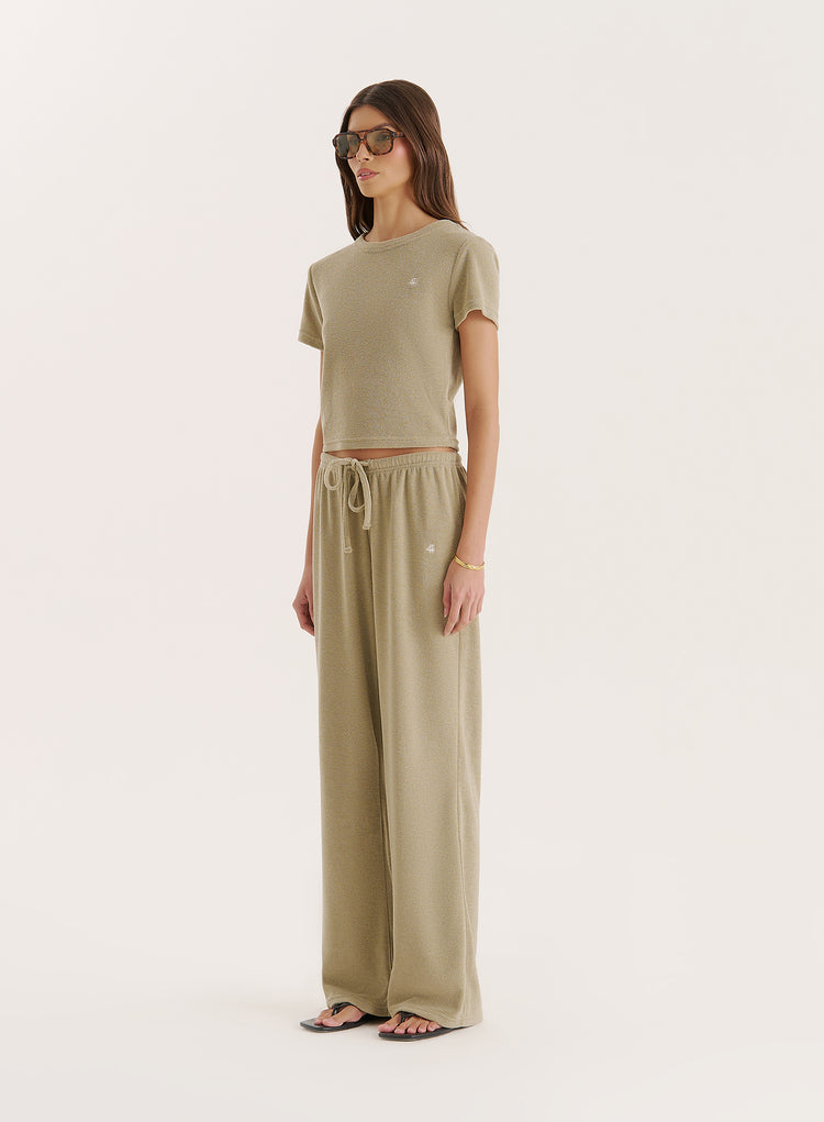 Green Towelling Short Sleeve Top- Livia