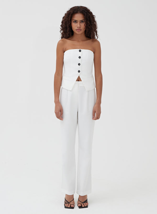 White Tailored Button Front Corset - Charl