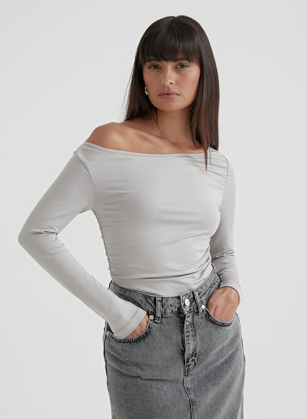Grey Asymmetric Long Sleeve Top - Jilly