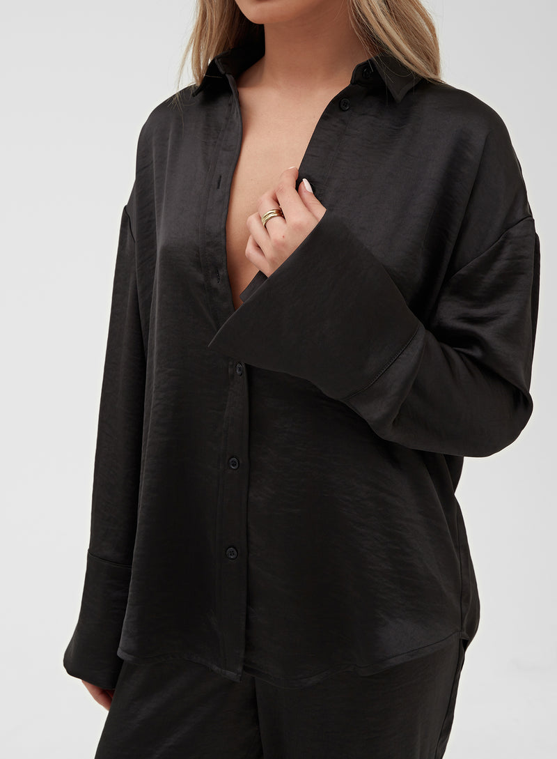 Black Oversized Satin Shirt – Alex