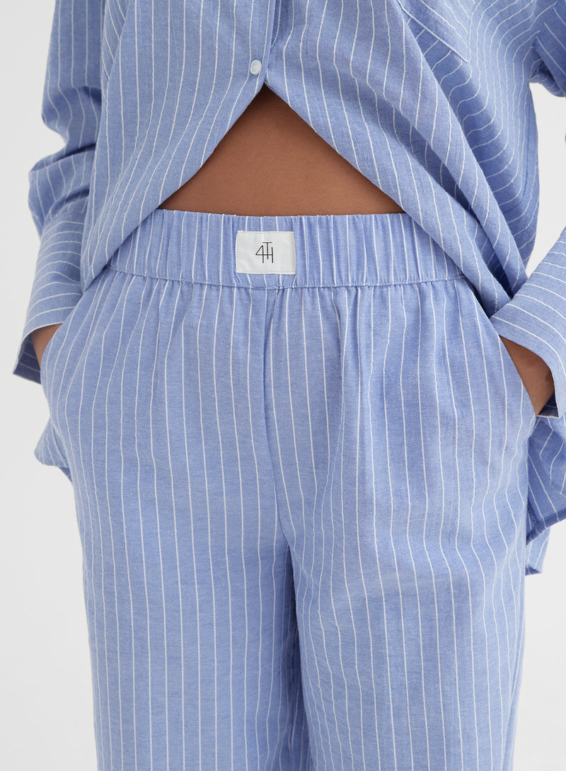Blue Pinstripe Cotton Blend Pyjama Trouser - Cabo