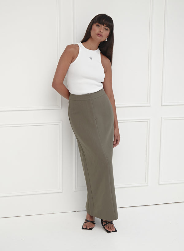 Olive Green Tailored Midaxi Skirt - Kennedy