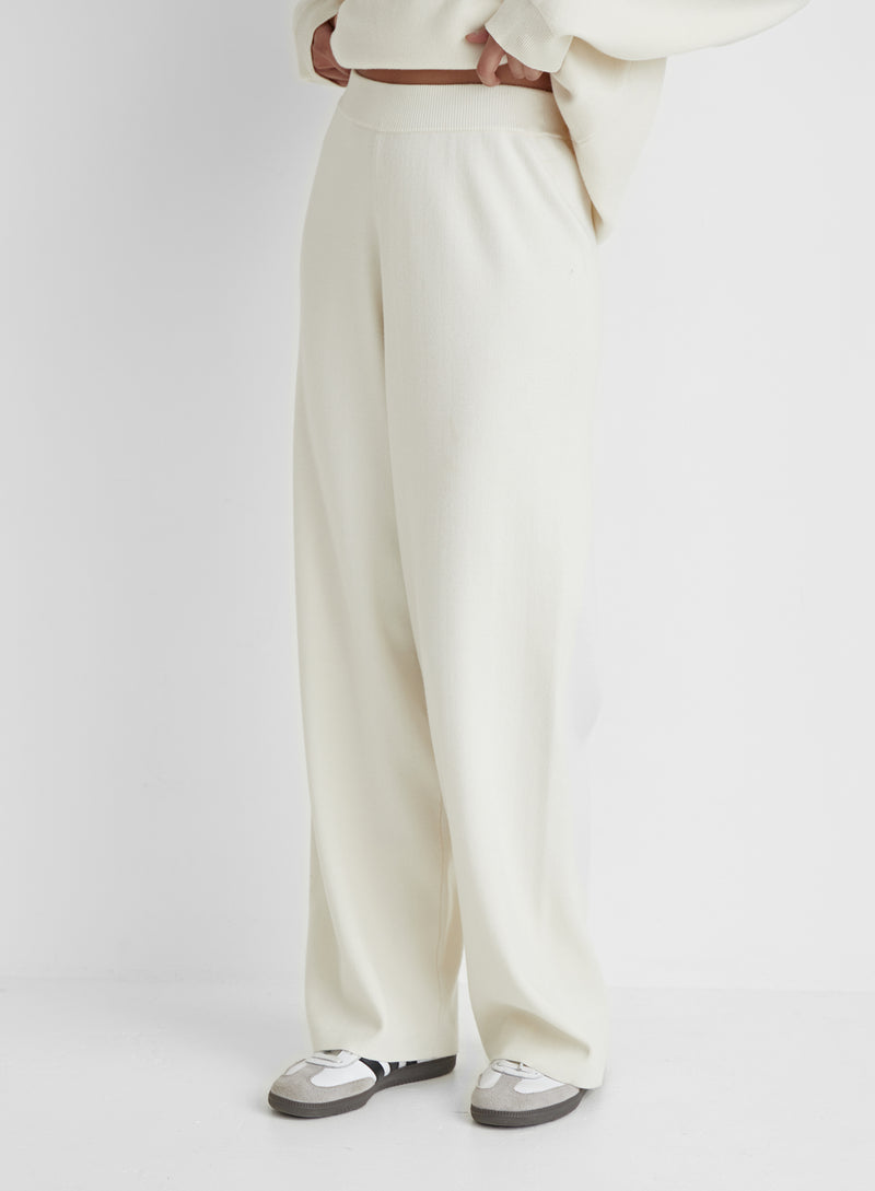 Cream Knitted Wide Leg Trouser- Cameron