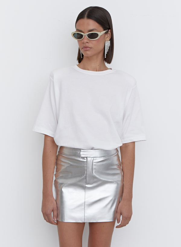Silver Metallic Faux Leather Mini Skirt - Phoebe