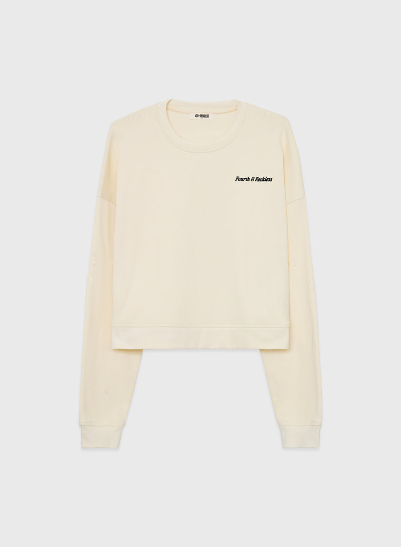 Cream Ribbed Jersey Cropped Sweatshirt - Jaz
