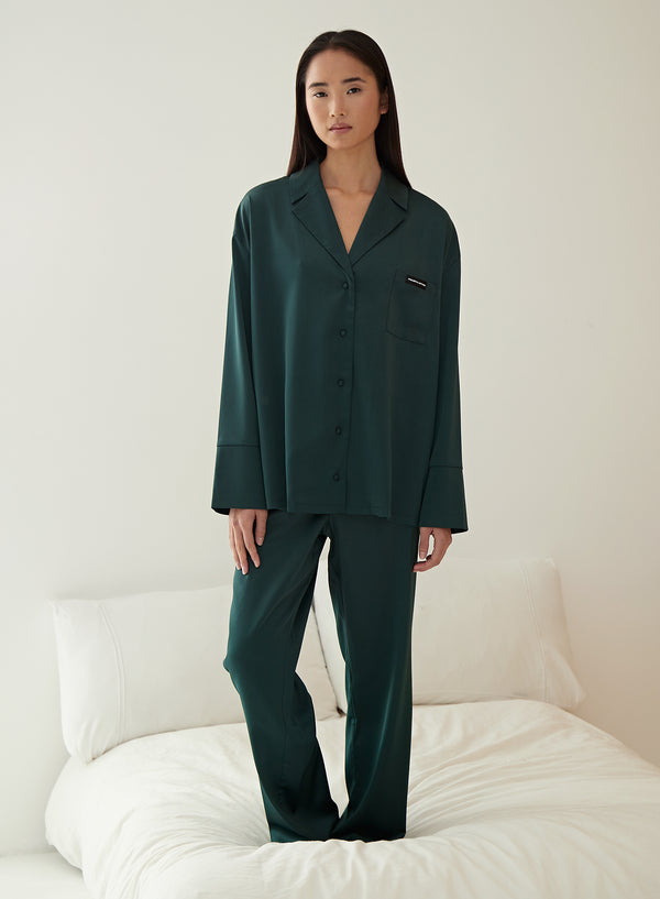 Emerald Green Satin Pyjama Shirt - Aurora
