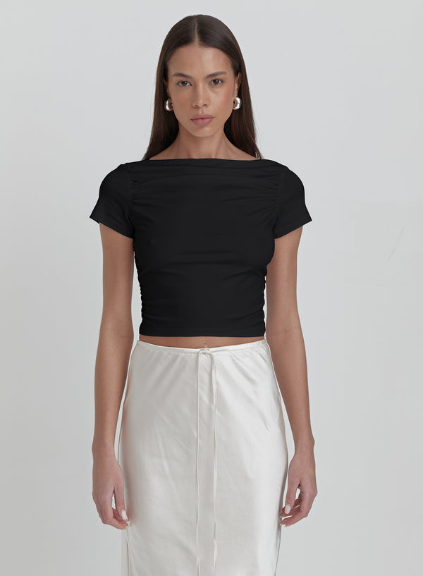 Black Ruched Jersey Cropped T-shirt- Darrilyn